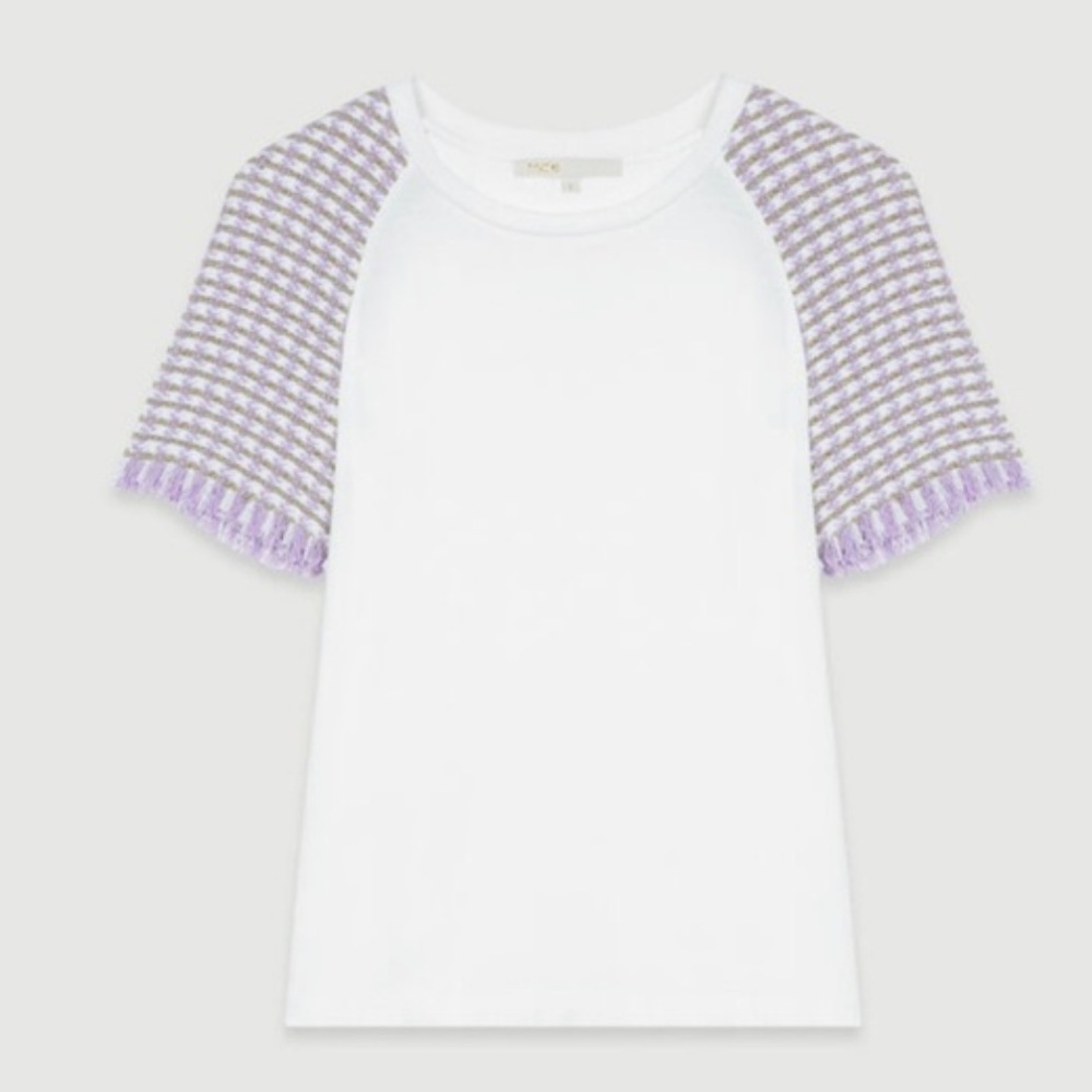 Maje White Top  with Purple Tweed Accent 2 BNWT